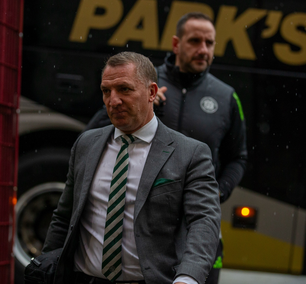 Brendan Rodgers arrives at Tynecastle