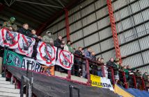 Celtic fans protest at Tynecastle.