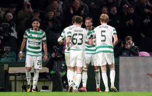 Benjamin Nygren of Celtic celebrates