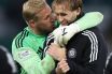 Kasper Schmeichel and Benjamin Nygren of Celtic