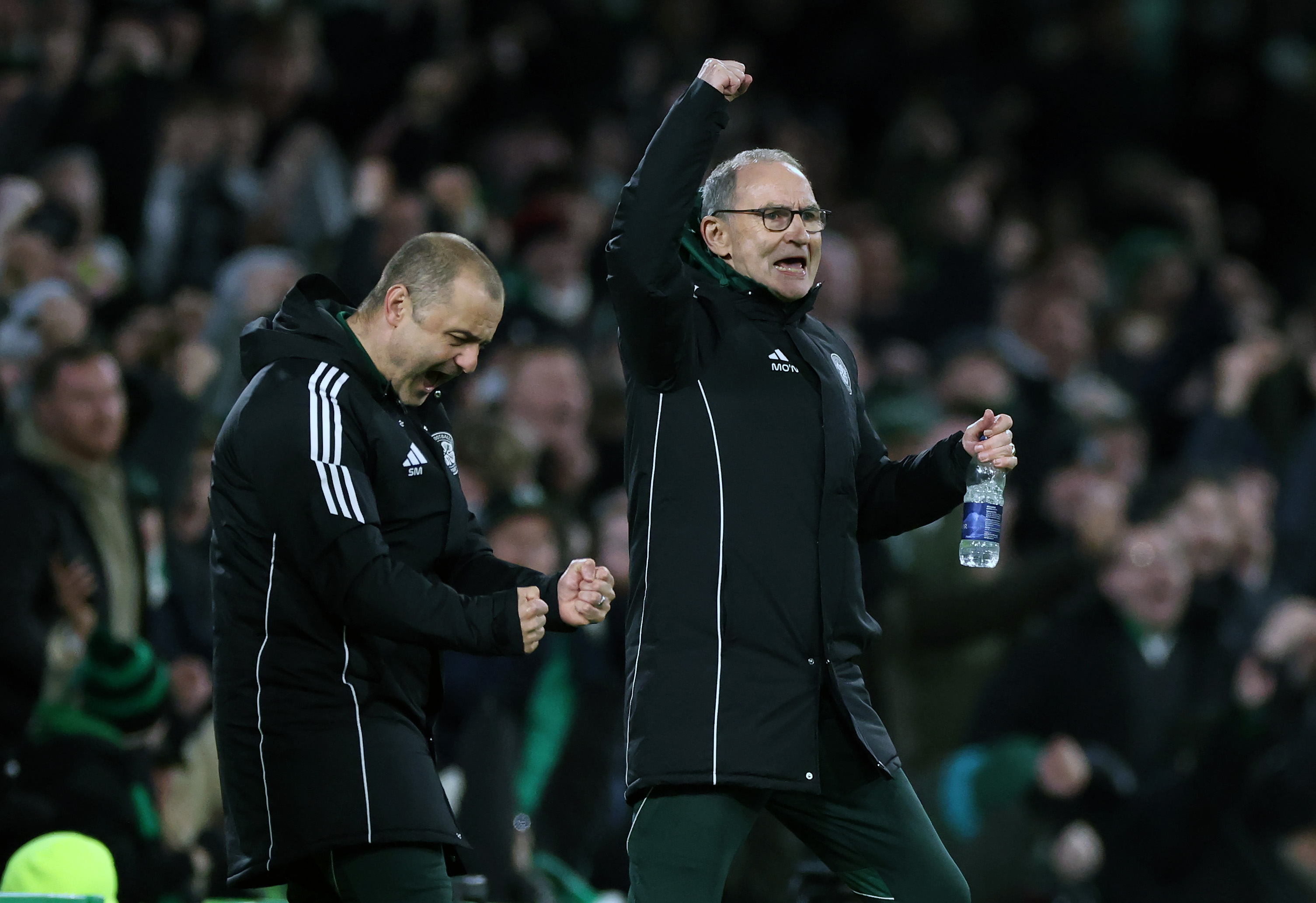 Martin O'Neill and Shaun Maloney celebrate