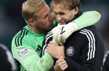 Kasper Schmeichel and Benjamin Nygren of Celtic
