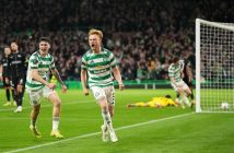 Liam Scales of Celtic celebrates
