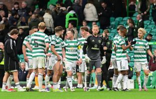 The Celtic team comes together at the final whistle
