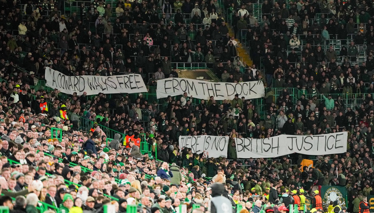 Celtic fans banner about Soldier F