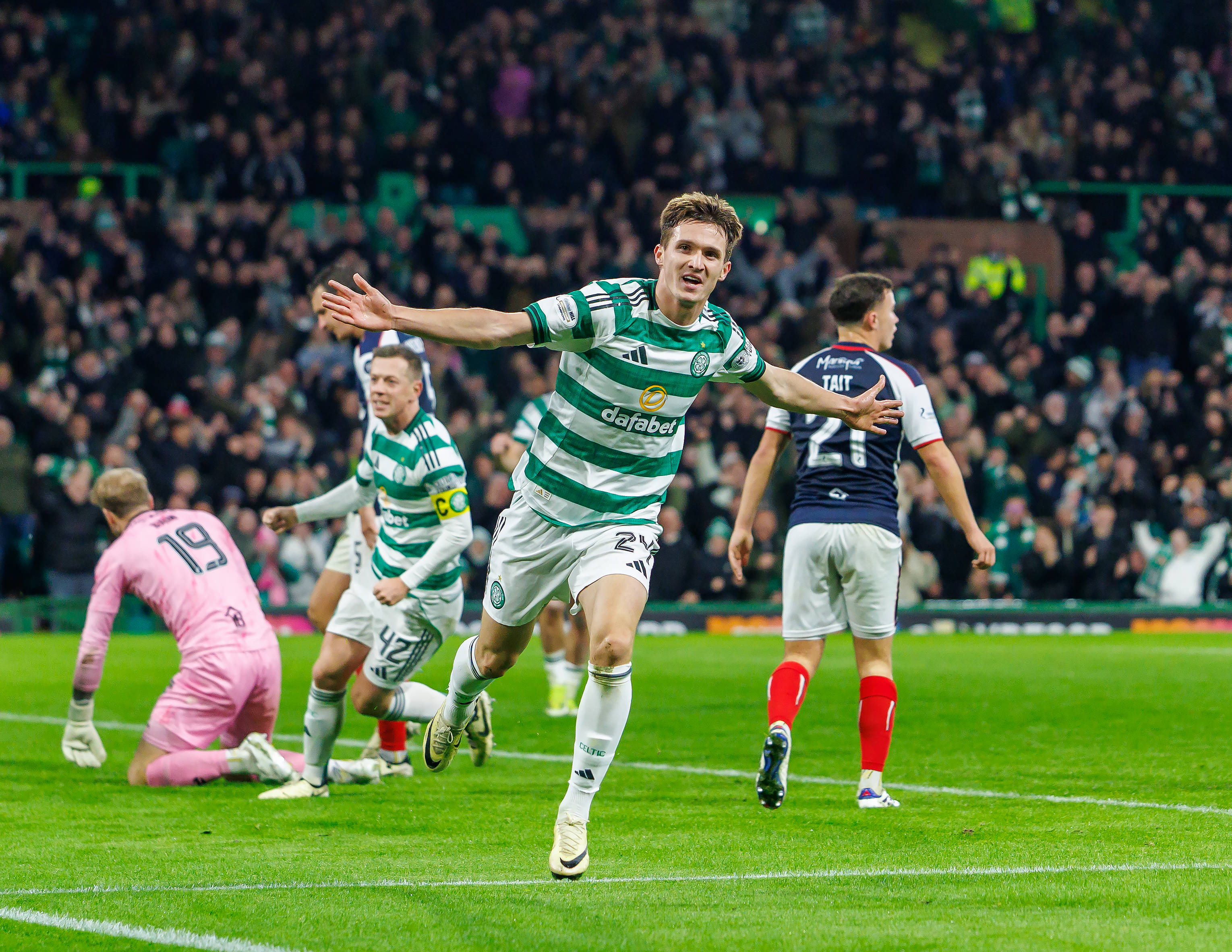 Johnny Kenny celebrates his first goal of the match
