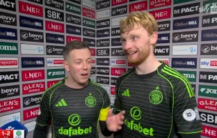 Callum McGregor and Liam Scales at Easter Road.