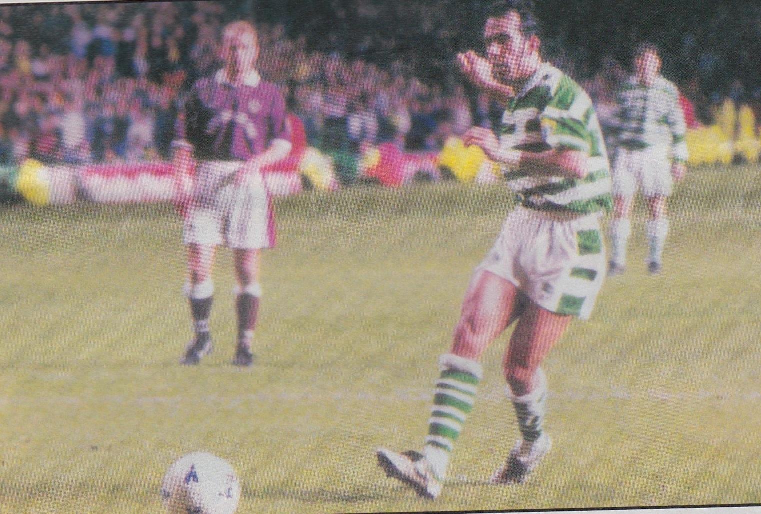 30/11/96 - CELTIC V HEARTS (2-2) Paolo Di Canio scores from the spot then gets himself sent off.. Photo The Celtic Wiki