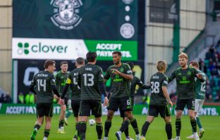 Daizen Maeda celebratesHibs v Celtic,