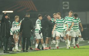 Benjamin Nygren of Celtic celebrates