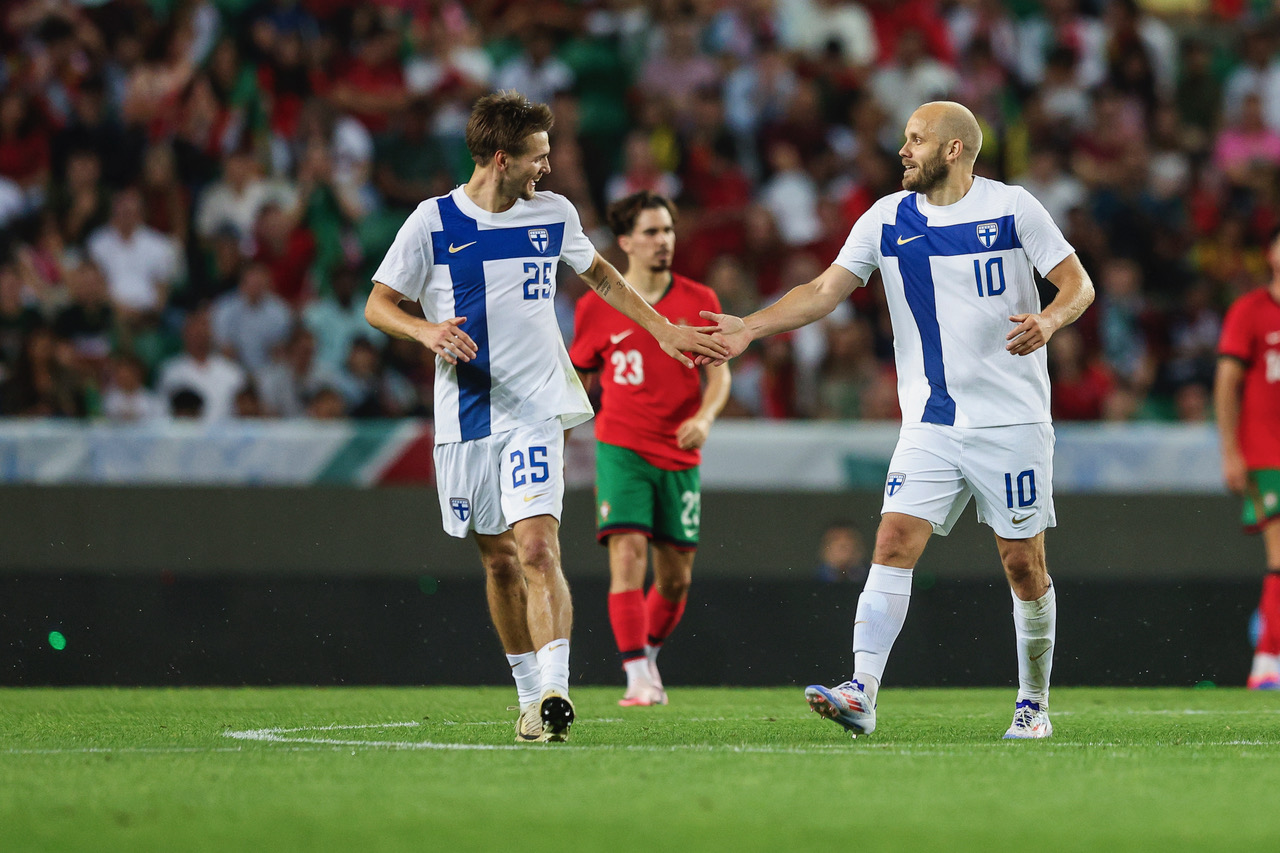 Teemu Pukki of Finland celebrates scoring Finland second goal
