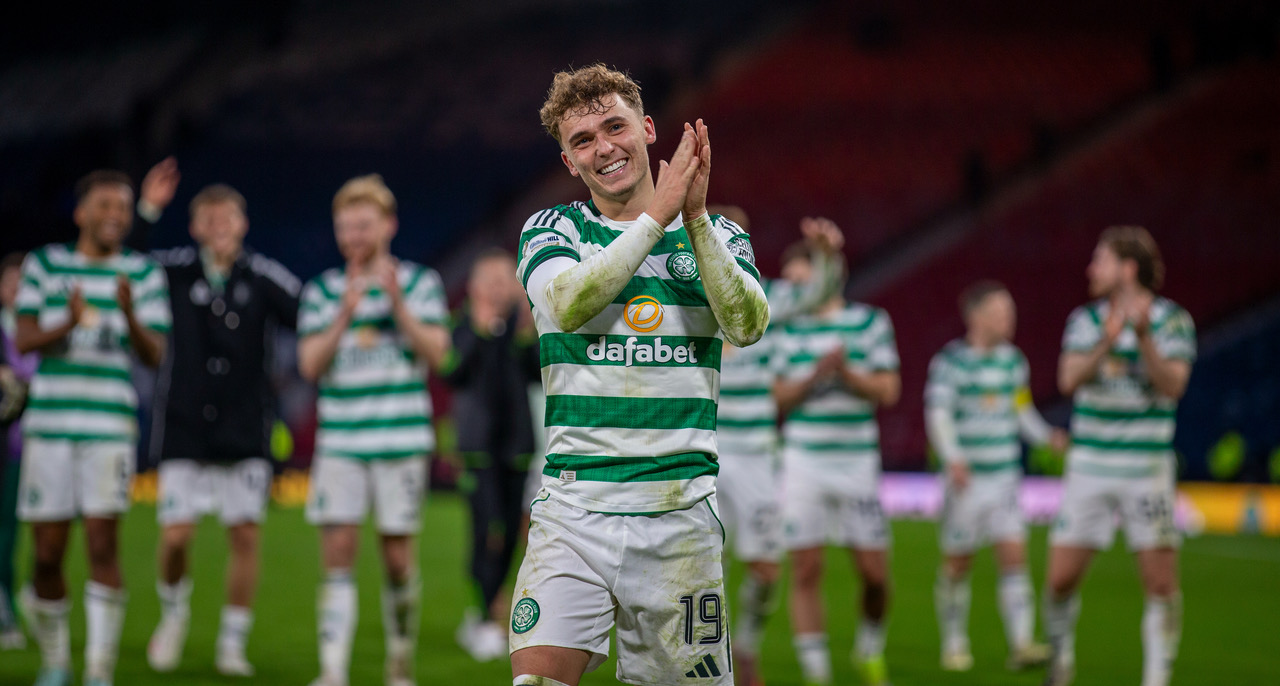 Callum Osmand leads the victory celebrations at Hampden.