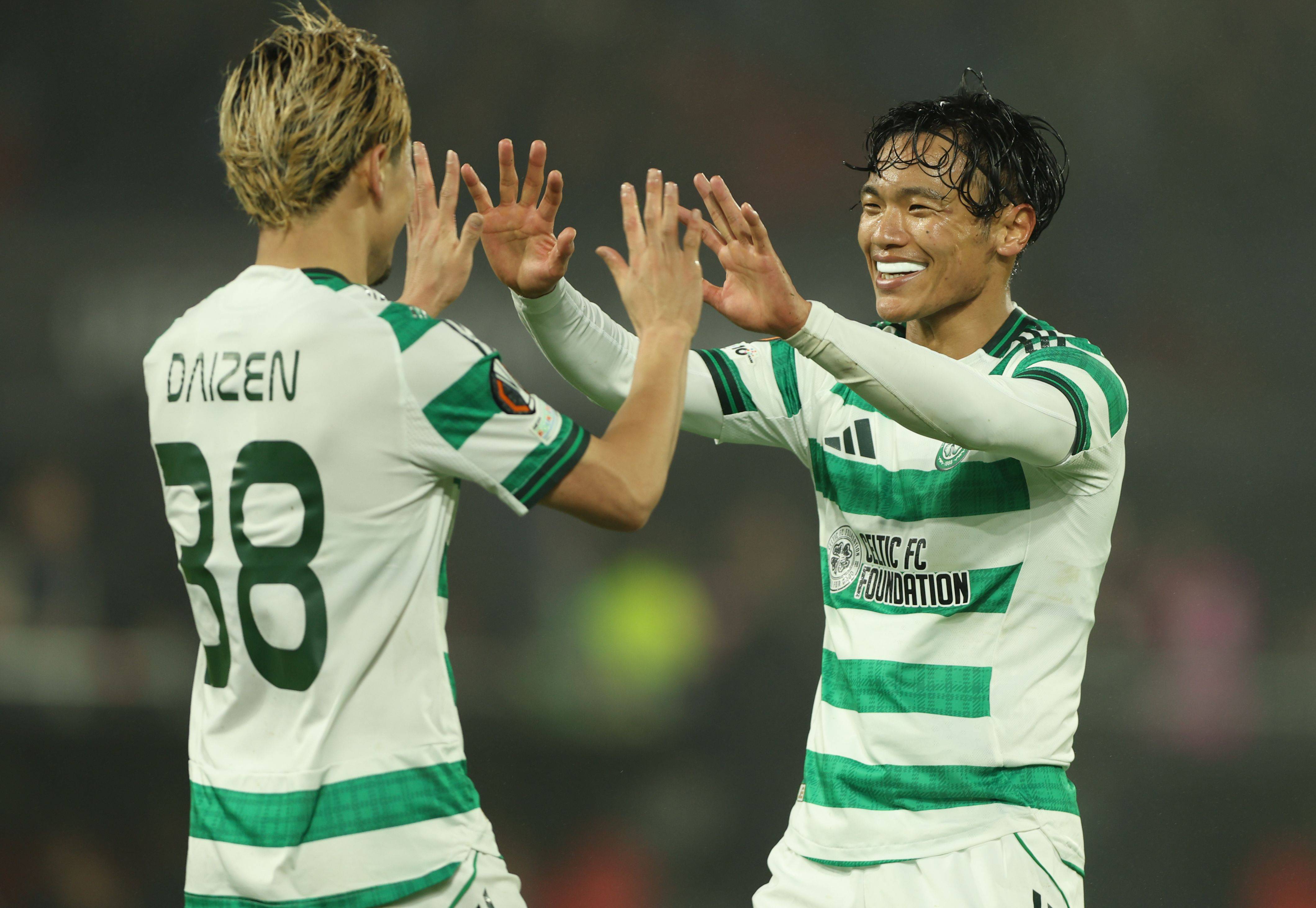 Reo Hatate of Celtic celebrates 