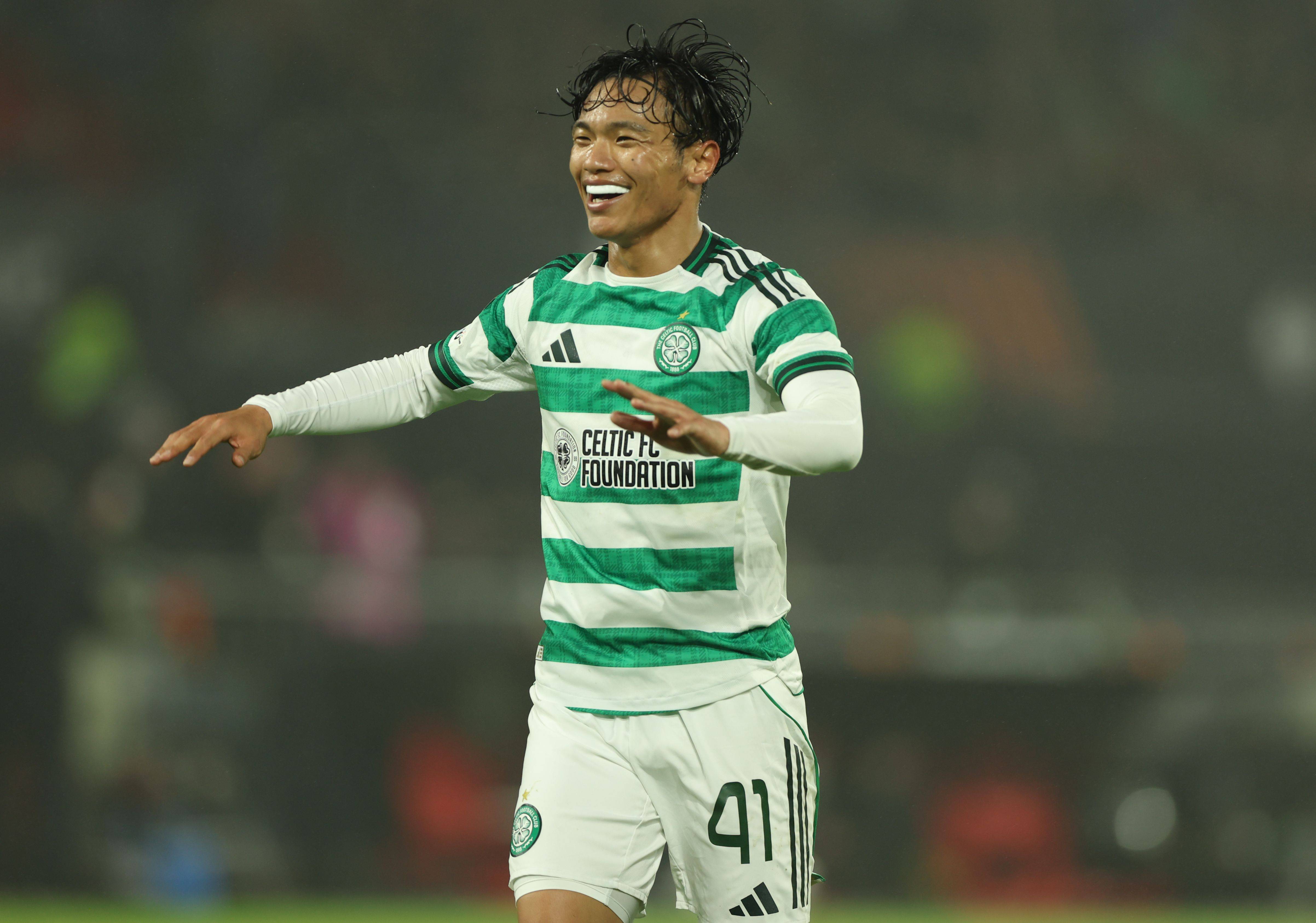 Reo Hatate of Celtic celebrates 