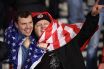 Scotland fans wrapped in a USA flag
