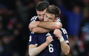 Kieran Tierney of Scotland celebrates