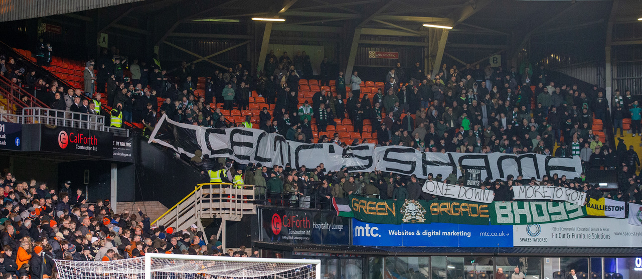 Celtic's Shame banner pointing at Celtic Board