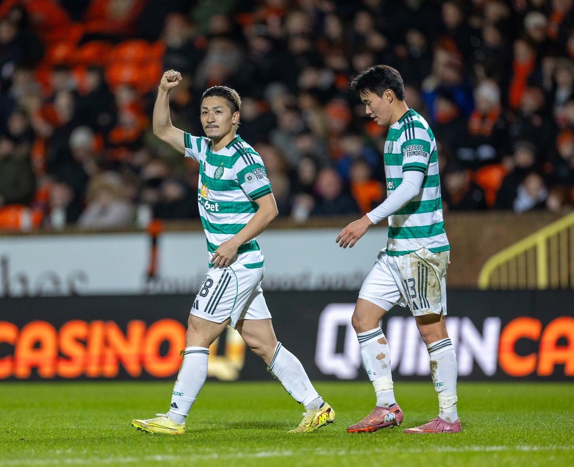 Daizen Maeda celebrates