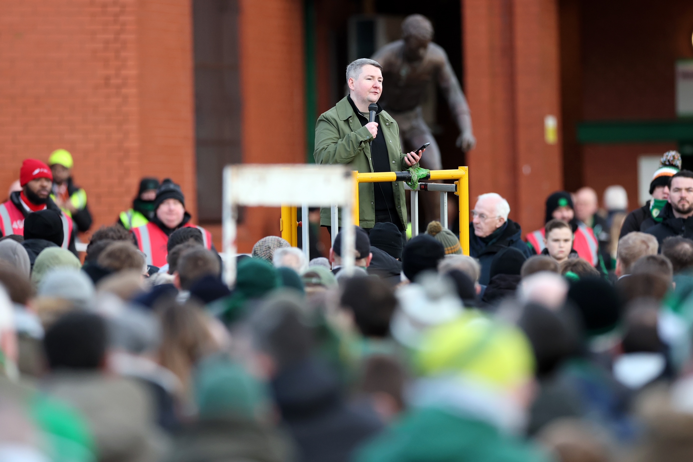 Celtic fans protest outside the stadium 