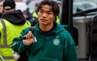 Reo Hatate of Celtic arriving at the ground