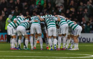 The Celtic huddle at Livingston