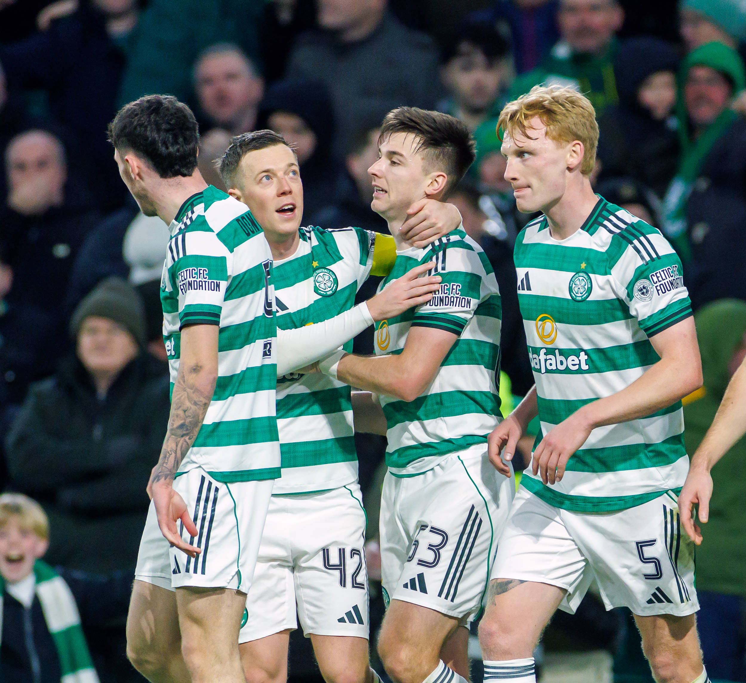Kieran Tierney celebrates his goal