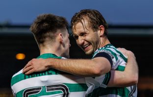 Benjamin Nygren and Kieran Tierney of Celtic celebrate
