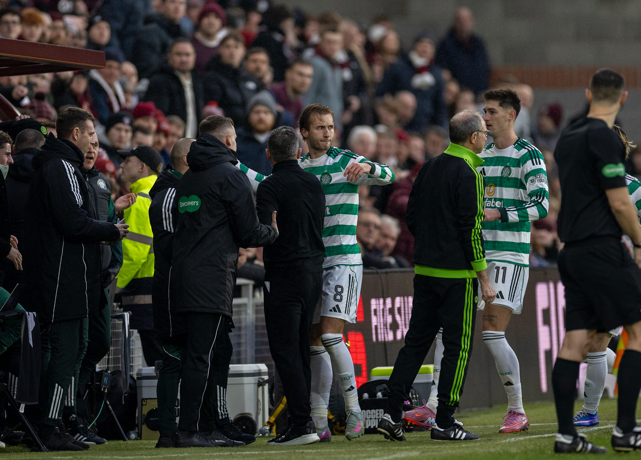 Derek McInnes storms into the Celtic technical area after Benjamin Nygren opened the scoring.