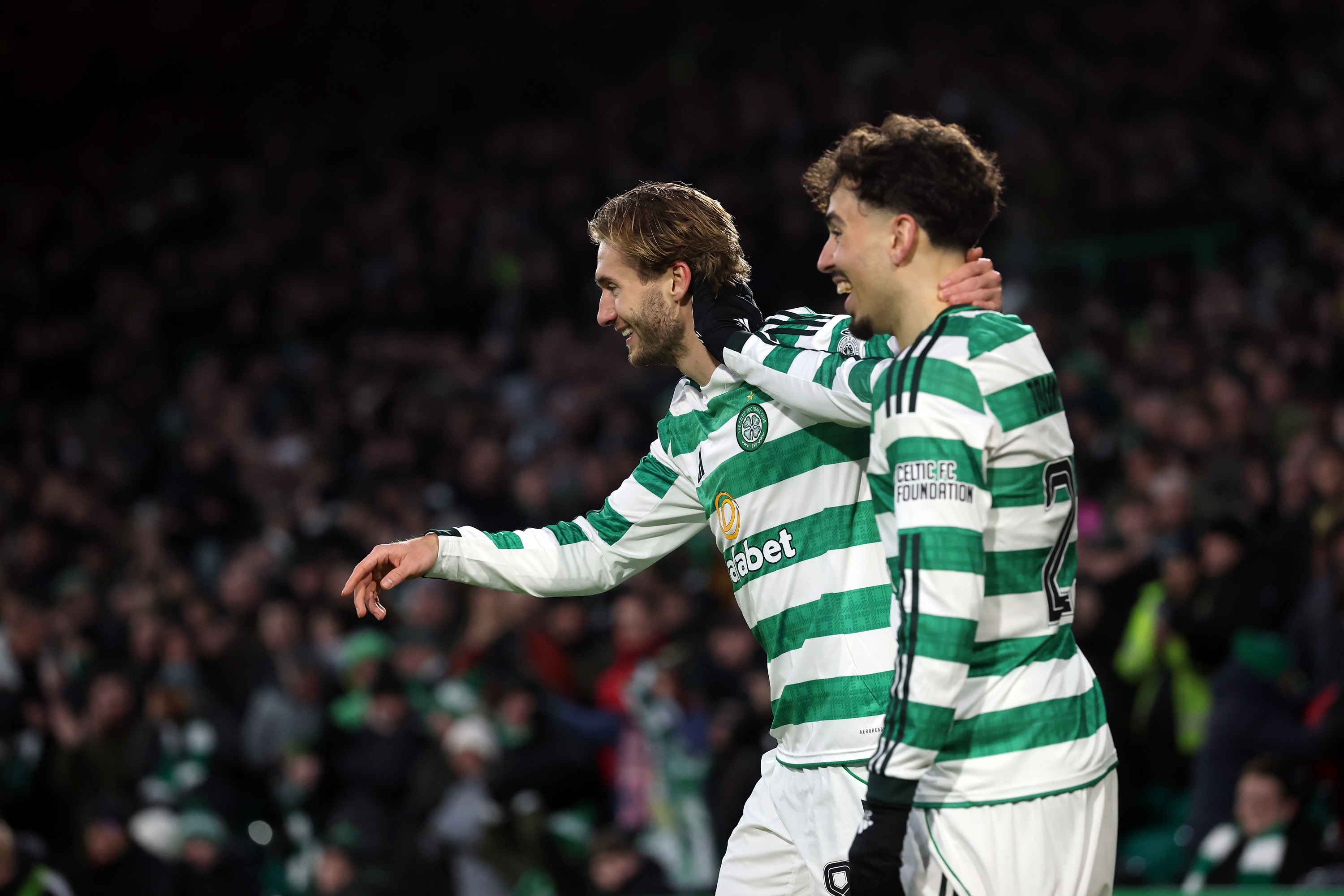 Benjamin Nygren of Celtic celebrates
