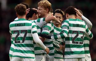 Celtic players celebrate Yang Hyun-Jun's opening goal