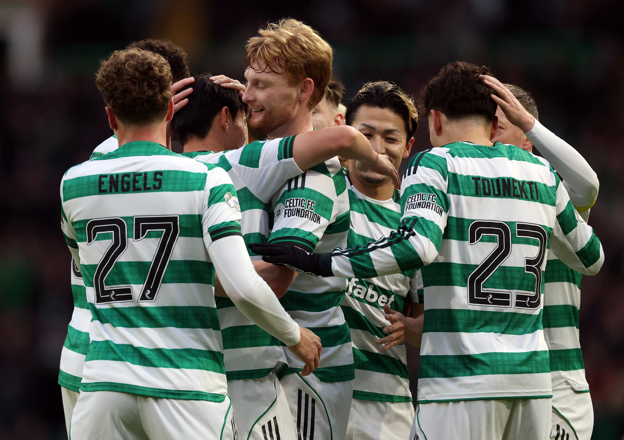 Celtic players celebrate Yang Hyun-Jun's opening goal