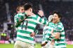 Tomas Cvancara, Benjamin Nygren and Hyunjun Yang of Celtic celebrate