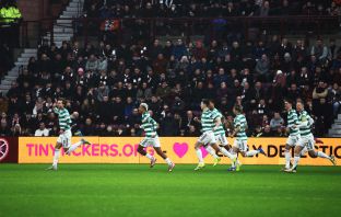Benjamin Nygren of Celtic celebrates
