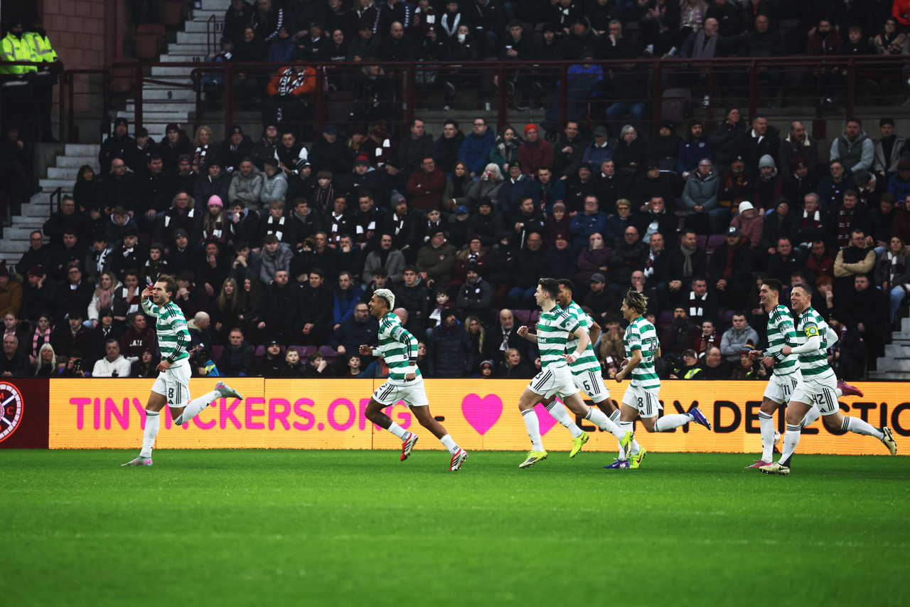 Benjamin Nygren of Celtic celebrates