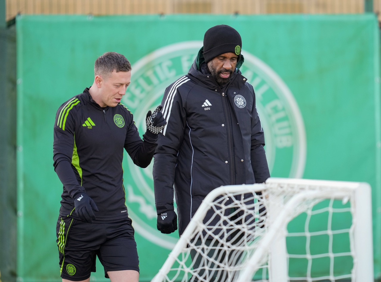 Celtic captain Callum McGregor with Celtic Manager Wilfried Nancy