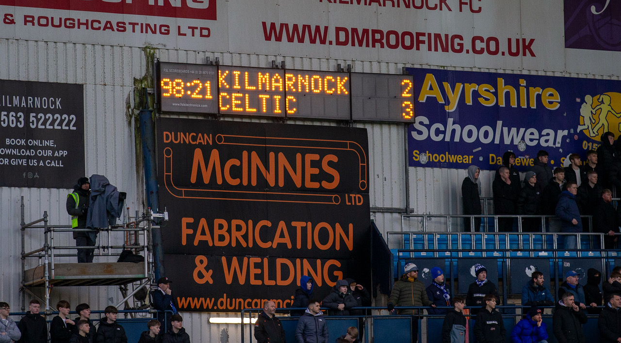 The scoreboard at Rugby Park.