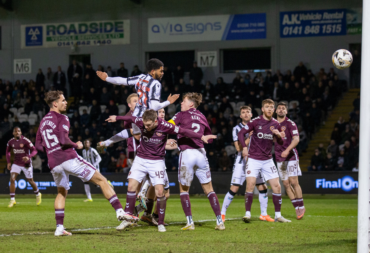 Miguel Freckleton of St Mirren scores the winner against Hearts