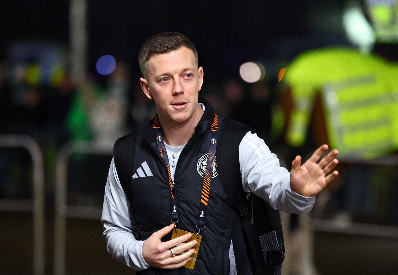Callum McGregor arrives at Celtic Park