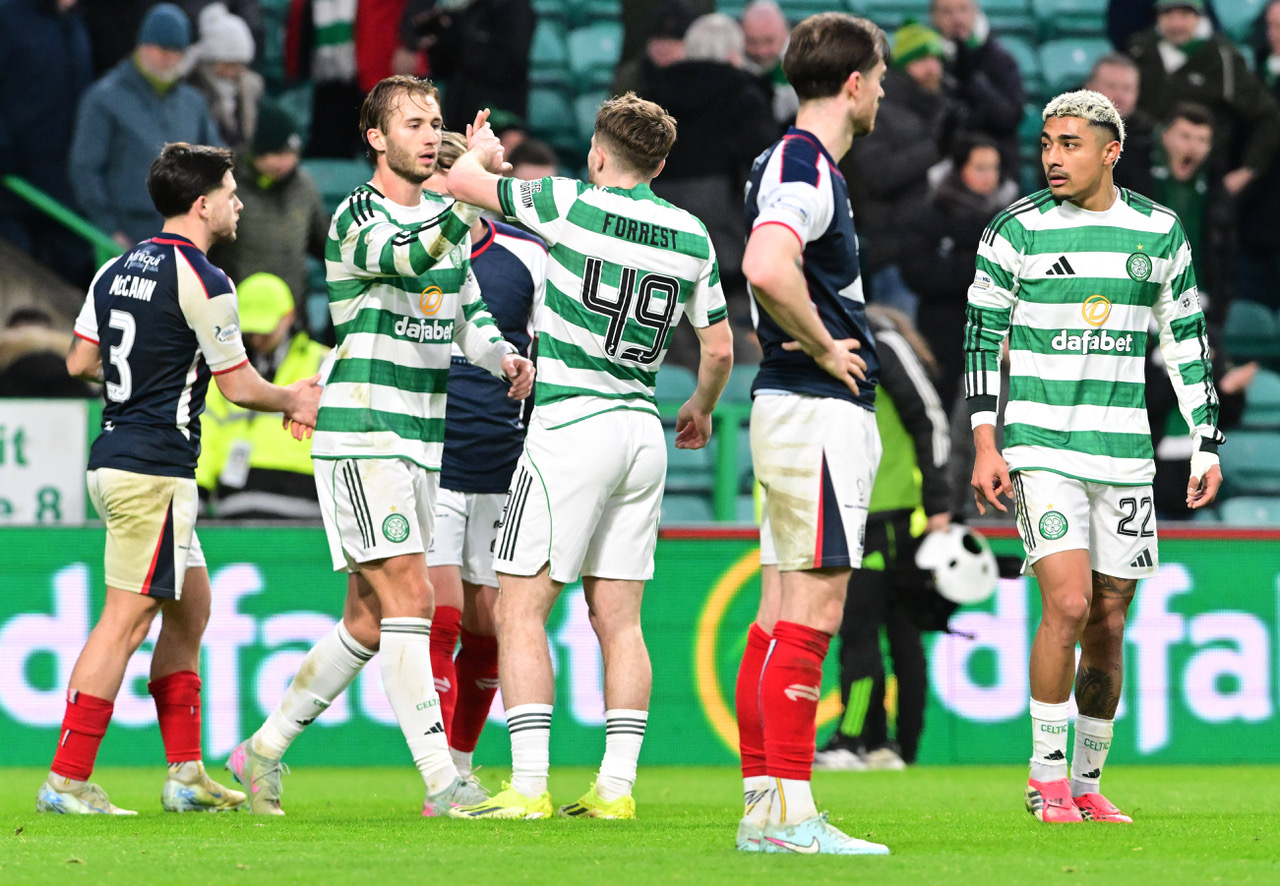 Benjamin Nygren celebrates after making it 2-0 to Celtic.