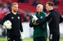 Kasper Schmeichel, Stevie Woods and Viljami Sinisalo of Celtic