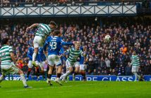 Kieran Tierney scoring at Ibrox.