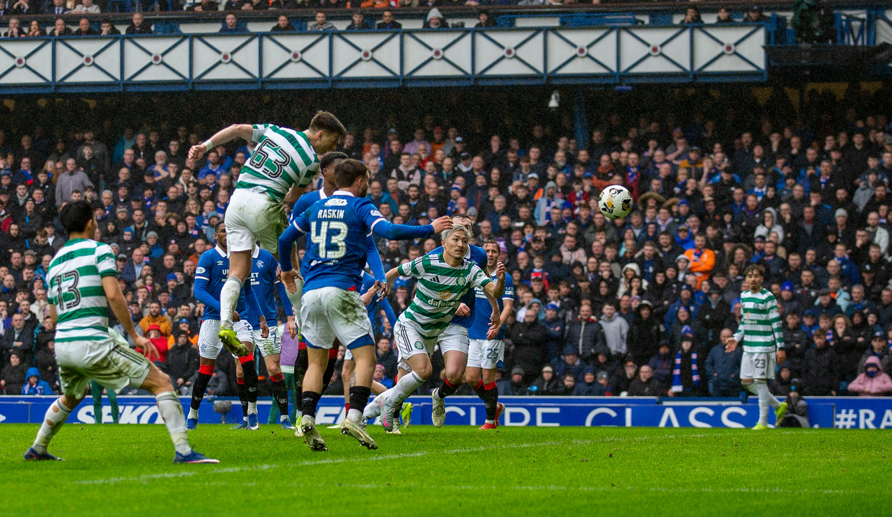 Kieran Tierney scoring at Ibrox.