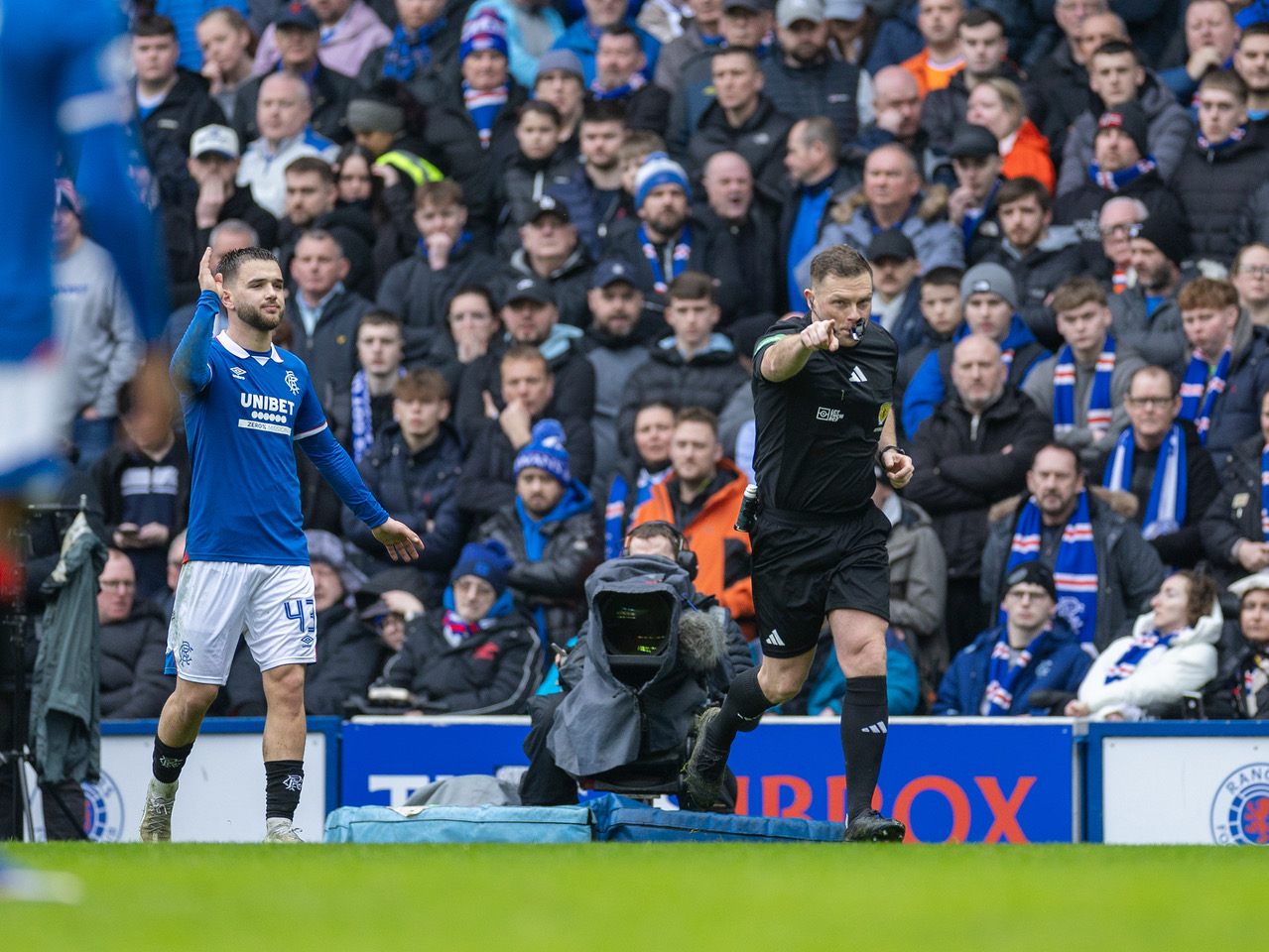 John Beaton points to the spot after a VAR review.