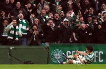 Yang celebrates scoring Celtic's third goal against Motherwell