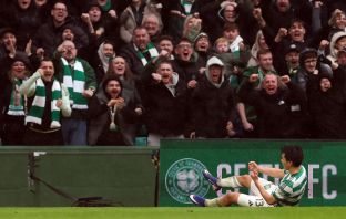 Hyunjun Yang of Celtic celebrates