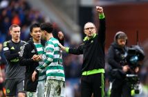 Martin O'Neill, Manager of Celtic acknowledges the fans