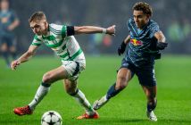 RB Leipzig's Antonio Nusa against Celtic's Alistair Johnston