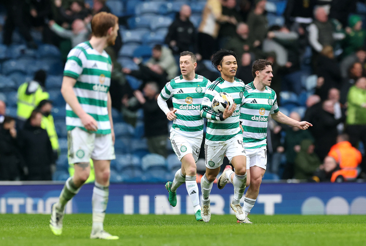 Reo Hatate of Celtic celebrates