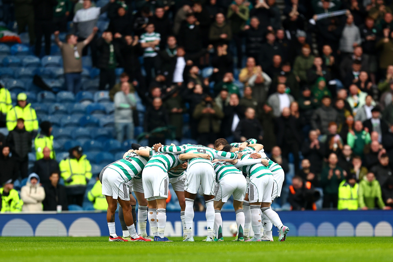 Celtic players in the huddle
