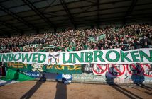 Unbowed. Unbroken - The Celtic support at Dens Park.